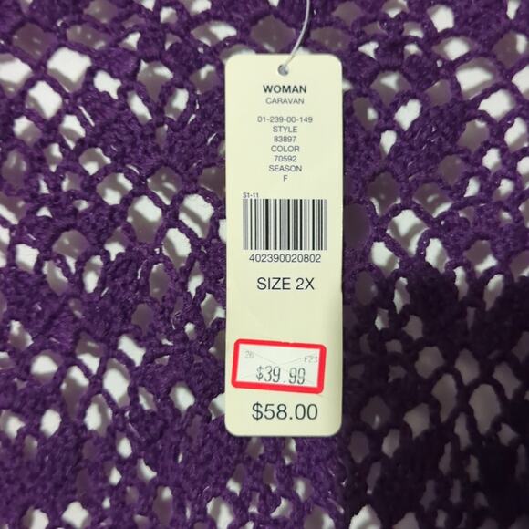 NWT Purple Crocheted Tie-Front Cardigan,  i.e. Woman, 2X 0034 - Picture 5 of 8